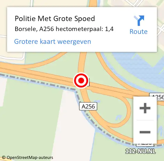 Locatie op kaart van de 112 melding: Politie Met Grote Spoed Naar Borsele, A256 hectometerpaal: 1,4 op 9 januari 2025 16:43