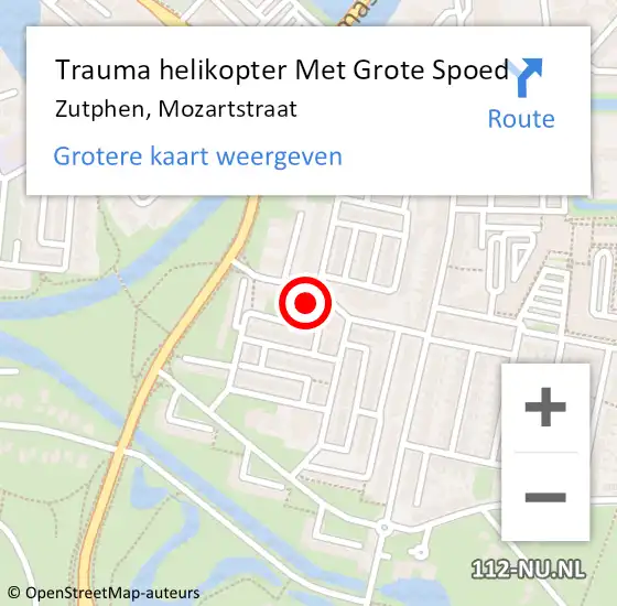 Locatie op kaart van de 112 melding: Trauma helikopter Met Grote Spoed Naar Zutphen, Mozartstraat op 9 januari 2025 16:44