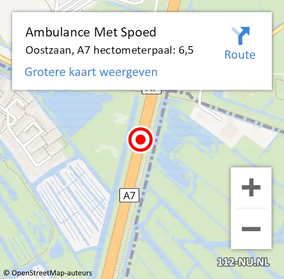 Locatie op kaart van de 112 melding: Ambulance Met Spoed Naar Oostzaan, A7 hectometerpaal: 6,5 op 9 januari 2025 17:31