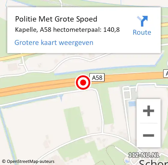 Locatie op kaart van de 112 melding: Politie Met Grote Spoed Naar Kapelle, A58 hectometerpaal: 140,8 op 9 januari 2025 17:31