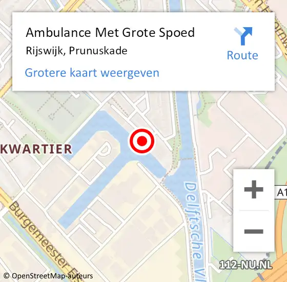 Locatie op kaart van de 112 melding: Ambulance Met Grote Spoed Naar Rijswijk, Prunuskade op 9 januari 2025 18:00