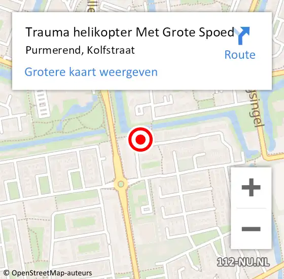 Locatie op kaart van de 112 melding: Trauma helikopter Met Grote Spoed Naar Purmerend, Kolfstraat op 9 januari 2025 18:52