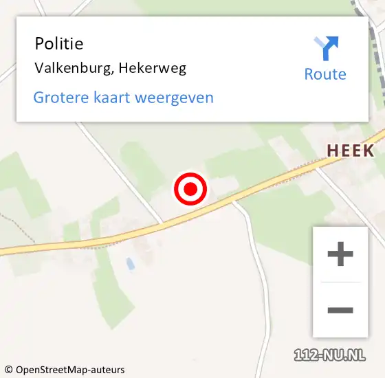 Locatie op kaart van de 112 melding: Politie Valkenburg, Hekerweg op 9 januari 2025 19:11