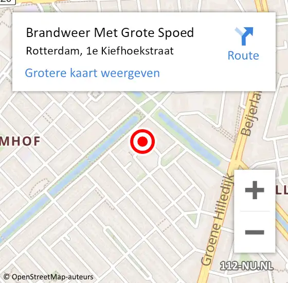 Locatie op kaart van de 112 melding: Brandweer Met Grote Spoed Naar Rotterdam, 1e Kiefhoekstraat op 9 januari 2025 19:18