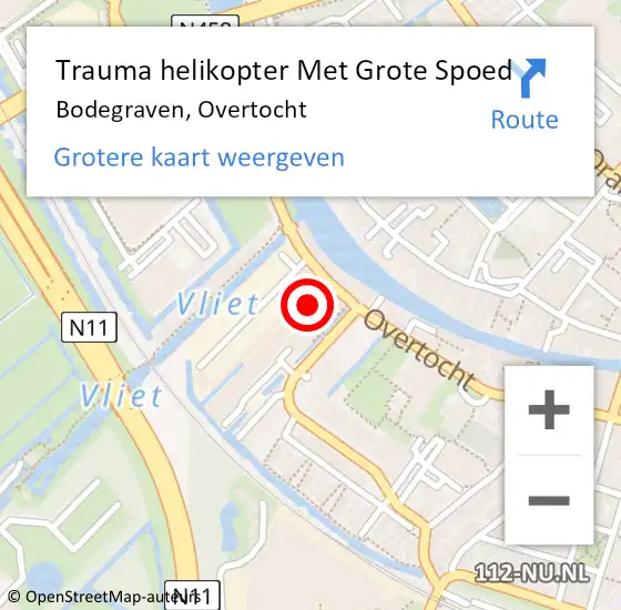 Locatie op kaart van de 112 melding: Trauma helikopter Met Grote Spoed Naar Bodegraven, Overtocht op 9 januari 2025 19:18