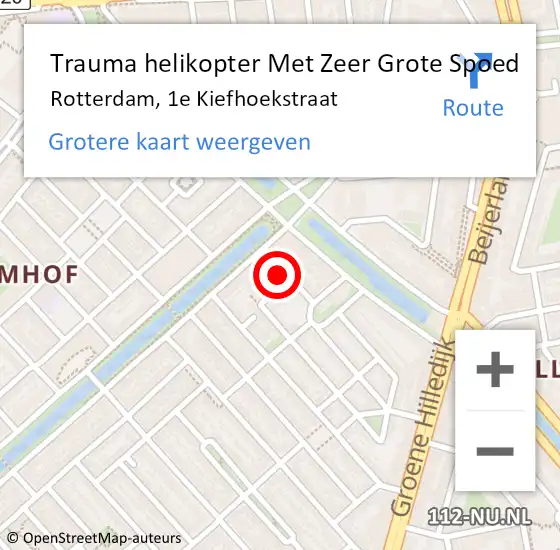 Locatie op kaart van de 112 melding: Trauma helikopter Met Zeer Grote Spoed Naar Rotterdam, 1e Kiefhoekstraat op 9 januari 2025 19:20