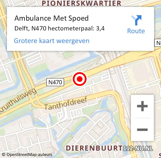 Locatie op kaart van de 112 melding: Ambulance Met Spoed Naar Delft, N470 hectometerpaal: 3,4 op 9 januari 2025 20:05