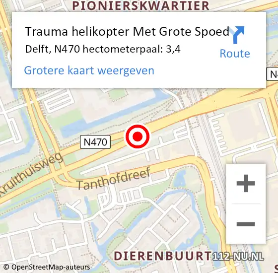 Locatie op kaart van de 112 melding: Trauma helikopter Met Grote Spoed Naar Delft, N470 hectometerpaal: 3,4 op 9 januari 2025 20:14