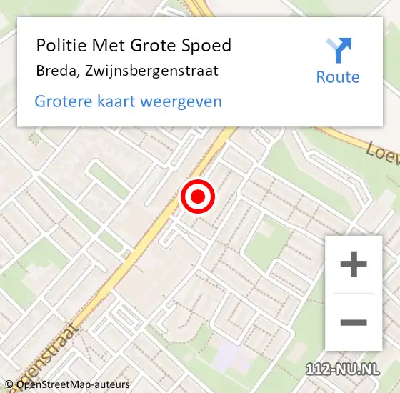 Locatie op kaart van de 112 melding: Politie Met Grote Spoed Naar Breda, Zwijnsbergenstraat op 9 januari 2025 20:29