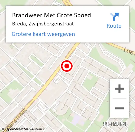 Locatie op kaart van de 112 melding: Brandweer Met Grote Spoed Naar Breda, Zwijnsbergenstraat op 9 januari 2025 20:30