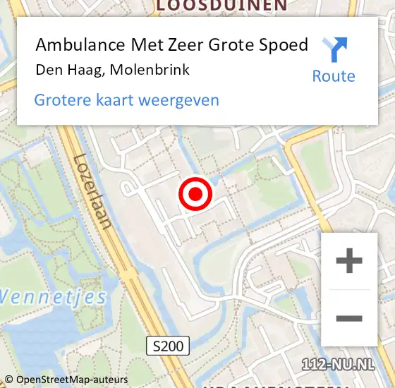 Locatie op kaart van de 112 melding: Ambulance Met Zeer Grote Spoed Naar Den Haag, Molenbrink op 9 januari 2025 21:15