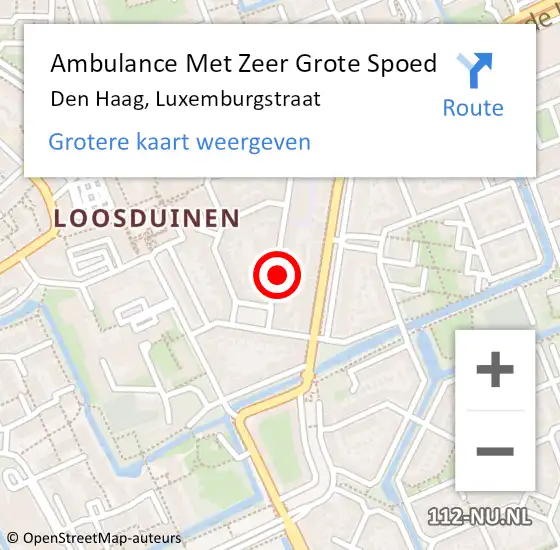 Locatie op kaart van de 112 melding: Ambulance Met Zeer Grote Spoed Naar Den Haag, Luxemburgstraat op 9 januari 2025 21:35