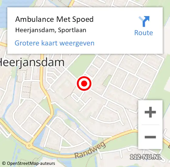 Locatie op kaart van de 112 melding: Ambulance Met Spoed Naar Heerjansdam, Sportlaan op 9 januari 2025 21:39