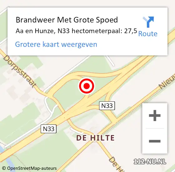 Locatie op kaart van de 112 melding: Brandweer Met Grote Spoed Naar Aa en Hunze, N33 hectometerpaal: 27,5 op 9 januari 2025 23:18