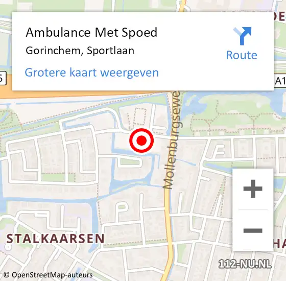 Locatie op kaart van de 112 melding: Ambulance Met Spoed Naar Gorinchem, Sportlaan op 10 januari 2025 00:16