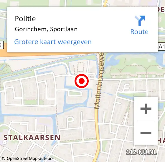 Locatie op kaart van de 112 melding: Politie Gorinchem, Sportlaan op 10 januari 2025 00:17