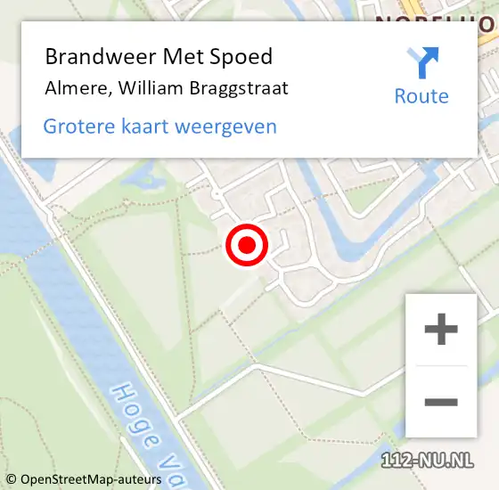 Locatie op kaart van de 112 melding: Brandweer Met Spoed Naar Almere, William Braggstraat op 10 januari 2025 00:52