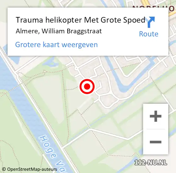 Locatie op kaart van de 112 melding: Trauma helikopter Met Grote Spoed Naar Almere, William Braggstraat op 10 januari 2025 01:05