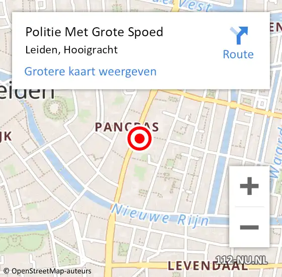 Locatie op kaart van de 112 melding: Politie Met Grote Spoed Naar Leiden, Hooigracht op 10 januari 2025 01:30