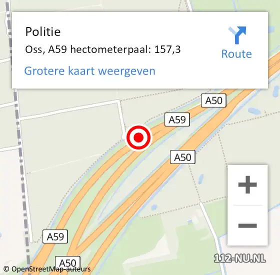 Locatie op kaart van de 112 melding: Politie Oss, A59 hectometerpaal: 157,3 op 10 januari 2025 07:04