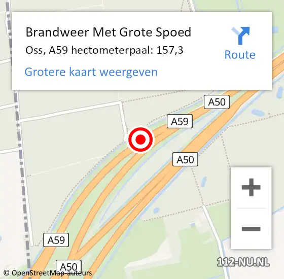 Locatie op kaart van de 112 melding: Brandweer Met Grote Spoed Naar Oss, A59 hectometerpaal: 157,3 op 10 januari 2025 07:06