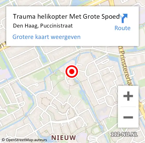 Locatie op kaart van de 112 melding: Trauma helikopter Met Grote Spoed Naar Den Haag, Puccinistraat op 10 januari 2025 07:54