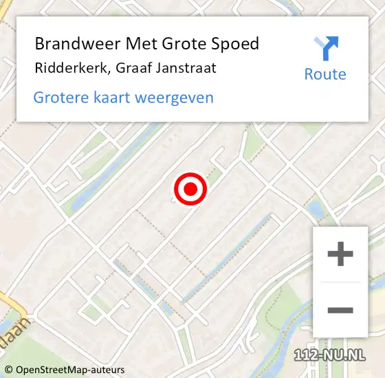 Locatie op kaart van de 112 melding: Brandweer Met Grote Spoed Naar Ridderkerk, Graaf Janstraat op 10 januari 2025 08:23