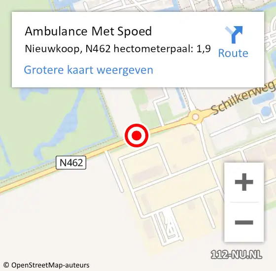 Locatie op kaart van de 112 melding: Ambulance Met Spoed Naar Nieuwkoop, N462 hectometerpaal: 1,9 op 10 januari 2025 08:52