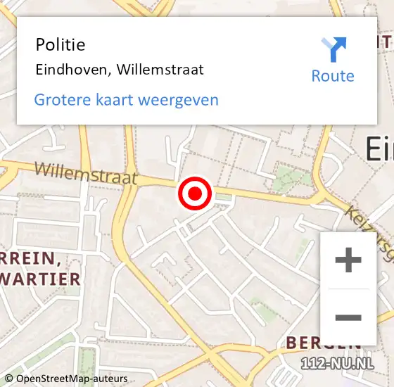 Locatie op kaart van de 112 melding: Politie Eindhoven, Willemstraat op 10 januari 2025 09:44