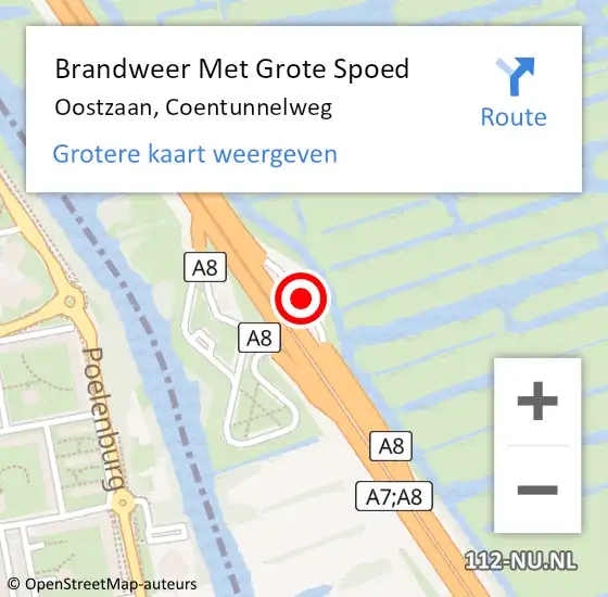 Locatie op kaart van de 112 melding: Brandweer Met Grote Spoed Naar Oostzaan, Coentunnelweg op 10 januari 2025 10:25