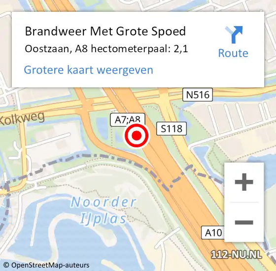 Locatie op kaart van de 112 melding: Brandweer Met Grote Spoed Naar Oostzaan, A8 hectometerpaal: 2,1 op 10 januari 2025 10:24