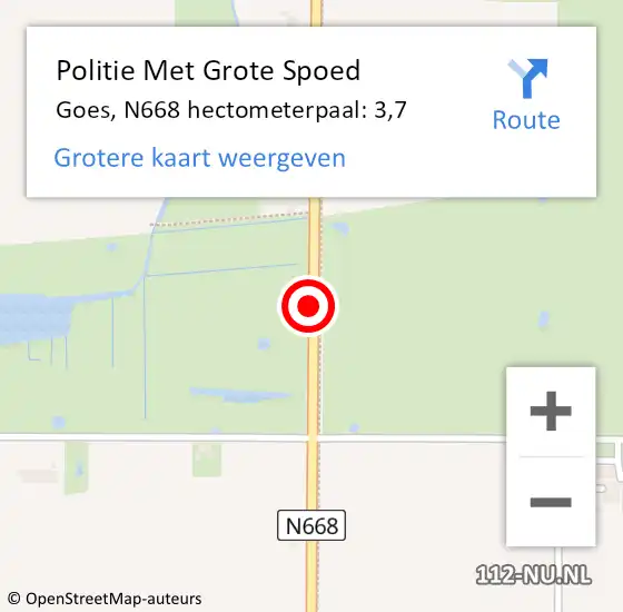 Locatie op kaart van de 112 melding: Politie Met Grote Spoed Naar Goes, N668 hectometerpaal: 3,7 op 10 januari 2025 10:59