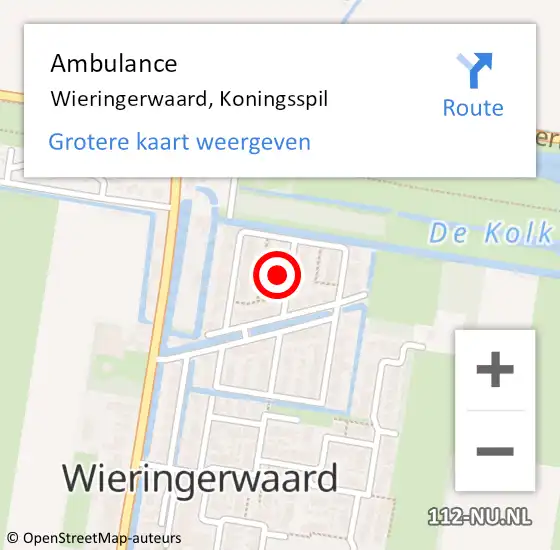 Locatie op kaart van de 112 melding: Ambulance Wieringerwaard, Koningsspil op 10 januari 2025 13:14