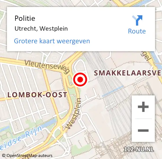 Locatie op kaart van de 112 melding: Politie Utrecht, Westplein op 10 januari 2025 14:01