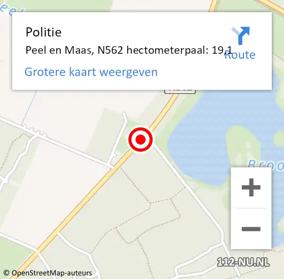 Locatie op kaart van de 112 melding: Politie Peel en Maas, N562 hectometerpaal: 19,1 op 10 januari 2025 15:30