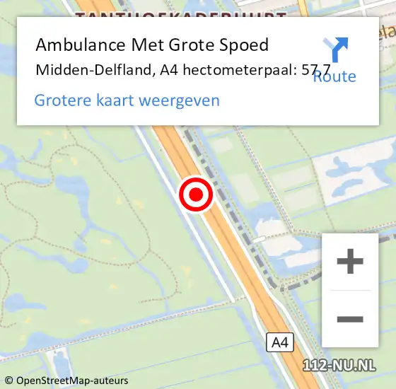 Locatie op kaart van de 112 melding: Ambulance Met Grote Spoed Naar Midden-Delfland, A4 hectometerpaal: 57,7 op 10 januari 2025 16:38