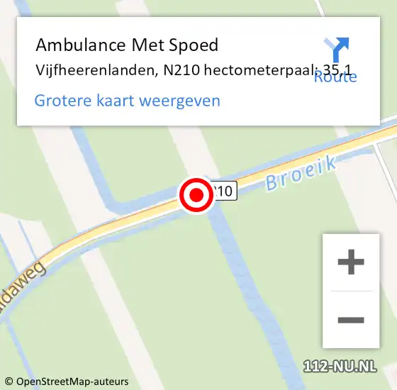 Locatie op kaart van de 112 melding: Ambulance Met Spoed Naar Vijfheerenlanden, N210 hectometerpaal: 35,1 op 10 januari 2025 16:40