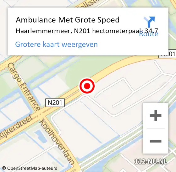 Locatie op kaart van de 112 melding: Ambulance Met Grote Spoed Naar Haarlemmermeer, N201 hectometerpaal: 34,7 op 10 januari 2025 16:50