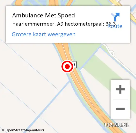 Locatie op kaart van de 112 melding: Ambulance Met Spoed Naar Haarlemmermeer, A9 hectometerpaal: 36,3 op 11 januari 2025 05:12