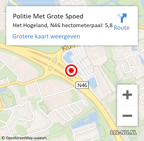 Locatie op kaart van de 112 melding: Politie Met Grote Spoed Naar Het Hogeland, N46 hectometerpaal: 5,8 op 11 januari 2025 06:22