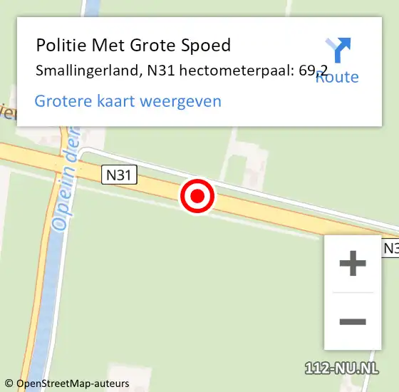 Locatie op kaart van de 112 melding: Politie Met Grote Spoed Naar Smallingerland, N31 hectometerpaal: 69,2 op 11 januari 2025 06:56