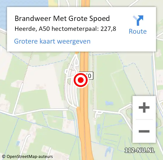 Locatie op kaart van de 112 melding: Brandweer Met Grote Spoed Naar Heerde, A50 hectometerpaal: 227,8 op 11 januari 2025 11:53