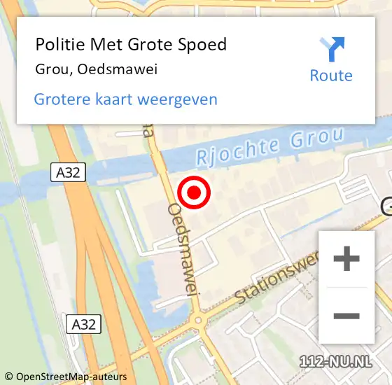 Locatie op kaart van de 112 melding: Politie Met Grote Spoed Naar Grou, Oedsmawei op 11 januari 2025 12:31