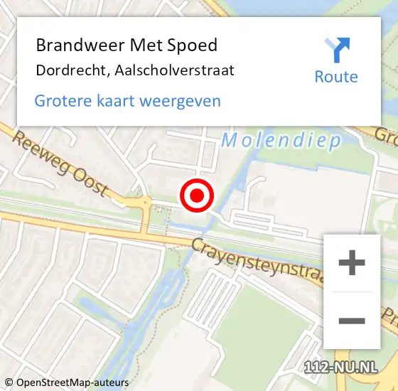 Locatie op kaart van de 112 melding: Brandweer Met Spoed Naar Dordrecht, Aalscholverstraat op 11 januari 2025 13:22