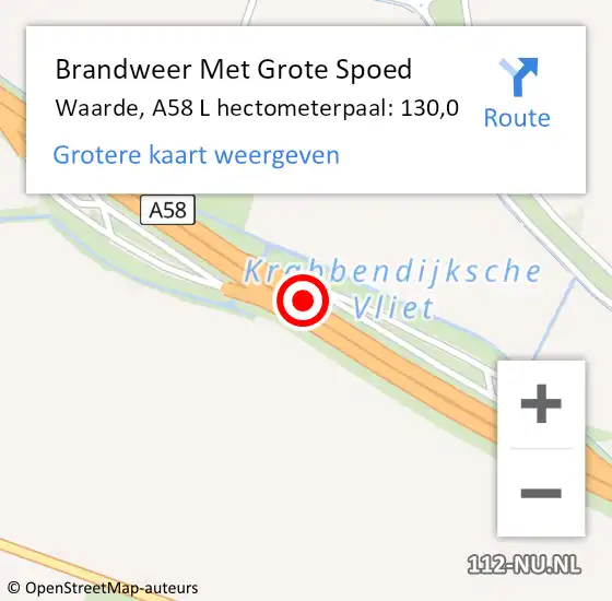 Locatie op kaart van de 112 melding: Brandweer Met Grote Spoed Naar Krabbendijke, A58 R hectometerpaal: 130,2 op 2 november 2014 18:47