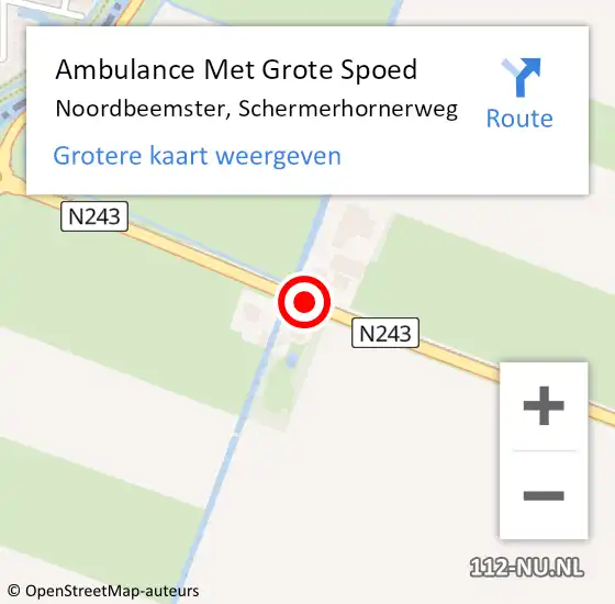 Locatie op kaart van de 112 melding: Ambulance Met Grote Spoed Naar Noordbeemster, Schermerhornerweg op 2 november 2014 19:32