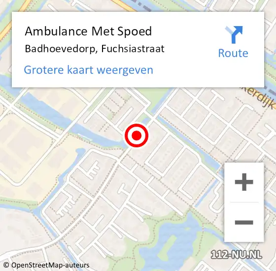 Locatie op kaart van de 112 melding: Ambulance Met Spoed Naar Badhoevedorp, Fuchsiastraat op 2 november 2014 19:39