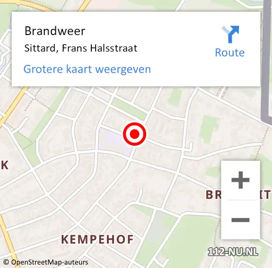 Locatie op kaart van de 112 melding: Brandweer Sittard, Frans Halsstraat op 2 november 2014 19:43