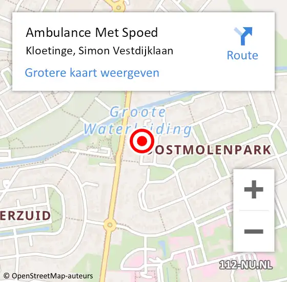 Locatie op kaart van de 112 melding: Ambulance Met Spoed Naar Kloetinge, Simon Vestdijklaan op 2 november 2014 20:10