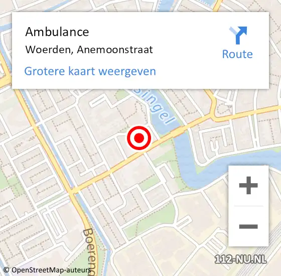 Locatie op kaart van de 112 melding: Ambulance Woerden, Anemoonstraat op 2 november 2014 20:14